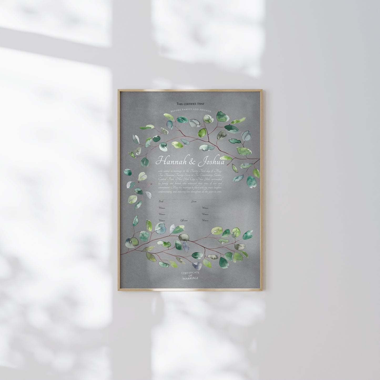 Green Twigs Wedding Certificate, Contemporary Botanical Print | Harmony, Continuity & Natural Beauty | Elegant Gift for the Couple
