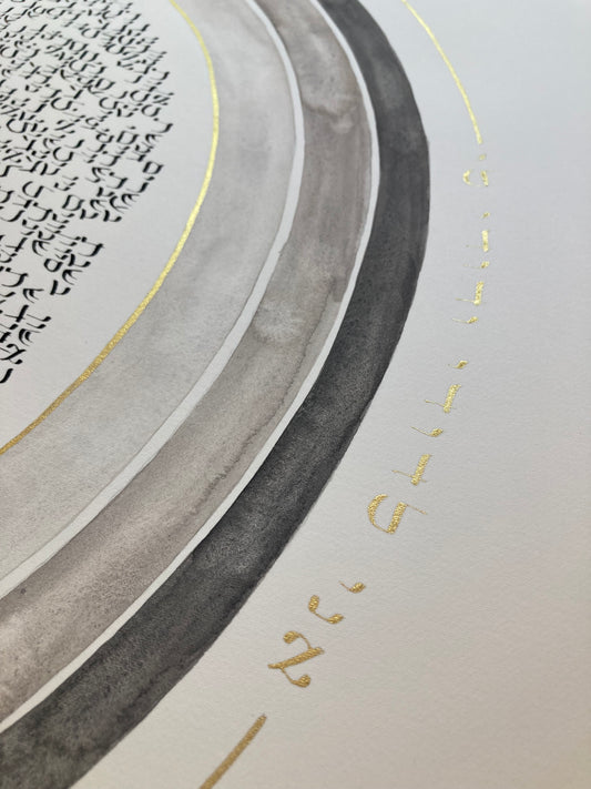Reserved listing adjustment for Elana J. ~ Multi layered Celestial rings Gold Watercolor Custom Ketubah