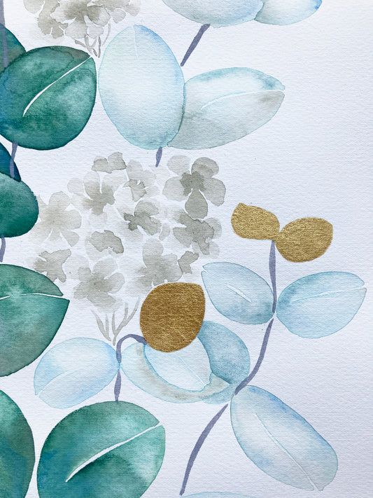 Eucalyptus & Gold Leaves Ketubah | Timeless Botanical Watercolor | Personalized Fine Art Jewish Wedding Certificate