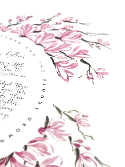 Pink Saucer Magnolia Wedding Certificate, Botanical Watercolor Print | Beauty, Grace & New Beginnings | Elegant Ceremony Keepsake