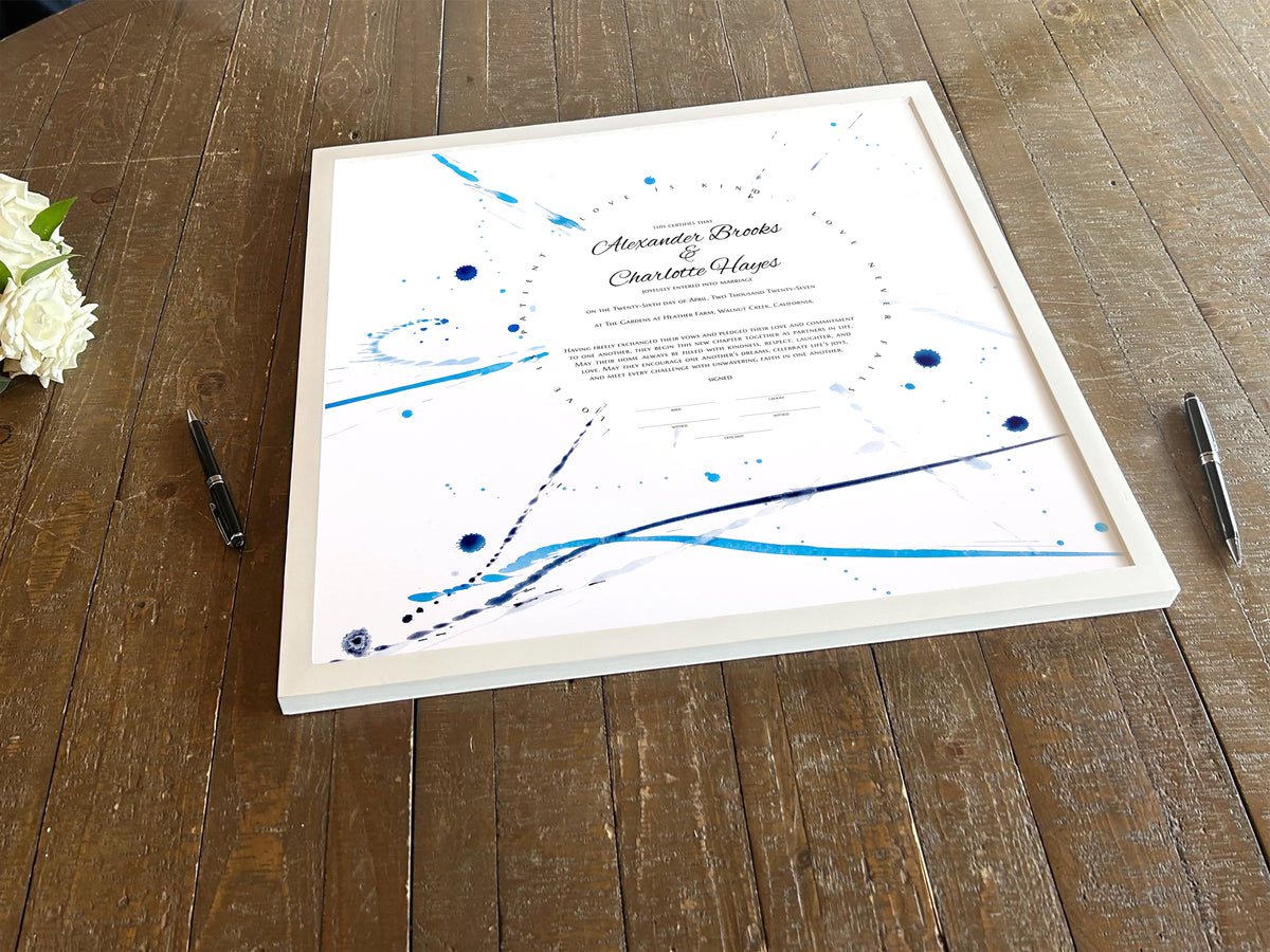 Atomic Rays Drips & Splashes Wedding Certificate, Abstract Fine Art Print | Cosmic Energy, Unity, Inner Light | Modern Ceremony Keepsake