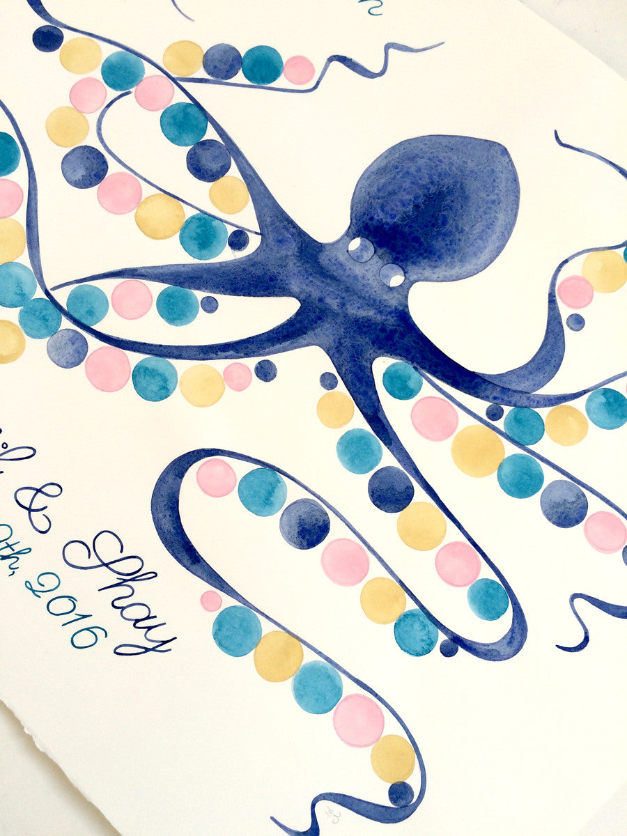 Baby shower Guest Book Alternative print - watercolor gift - SQUID