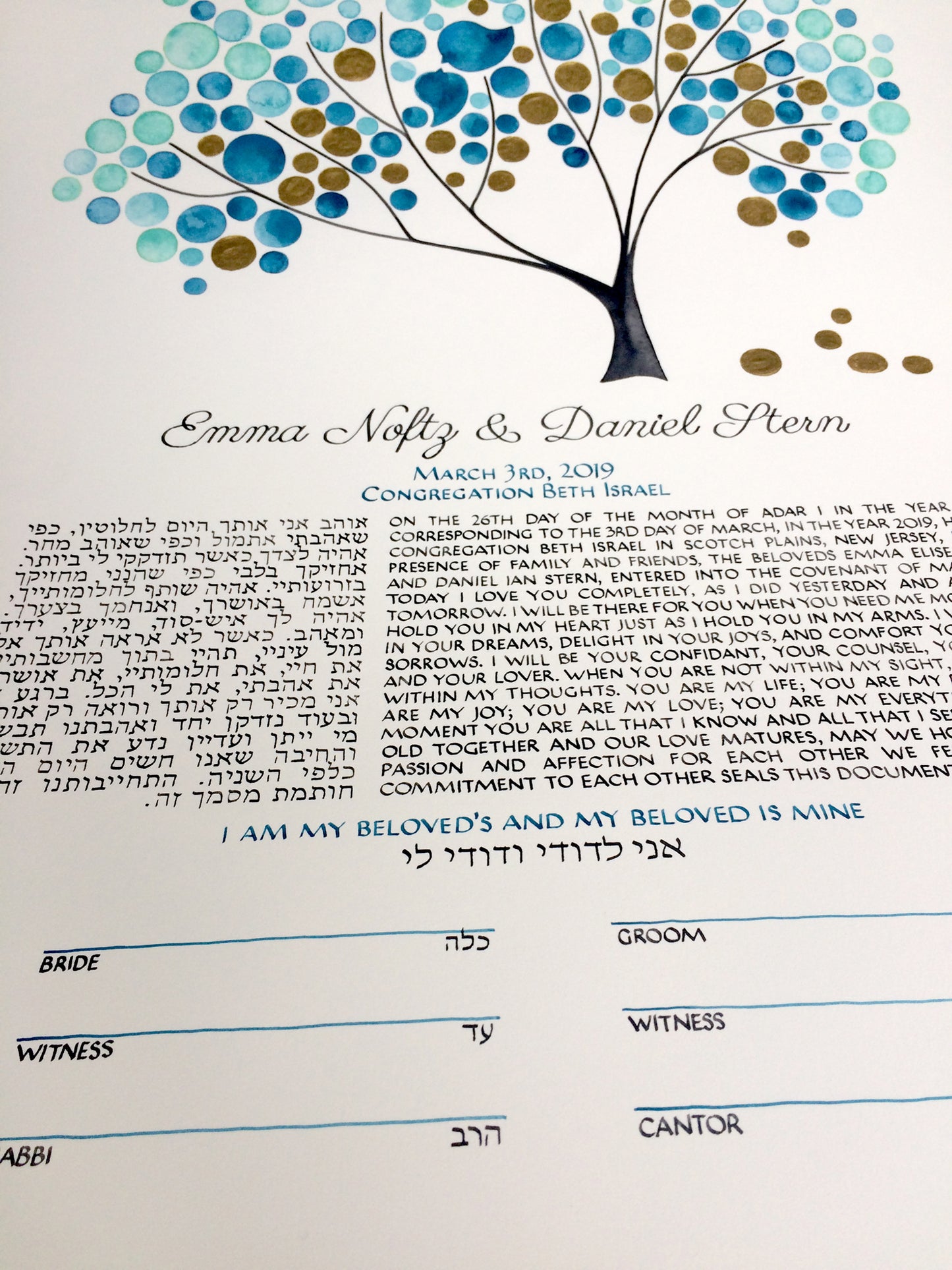 Temecula California Jewish Wedding > Ketubah Greenery Gold Fields