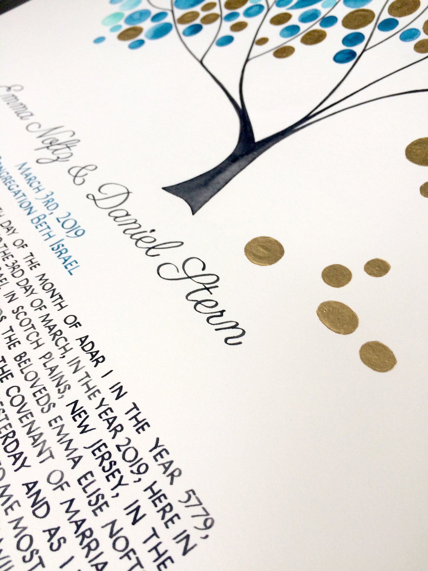 Reserved listing for Amanda K. - Temecula California Jewish Wedding > Ketubah Greenery Gold Fields