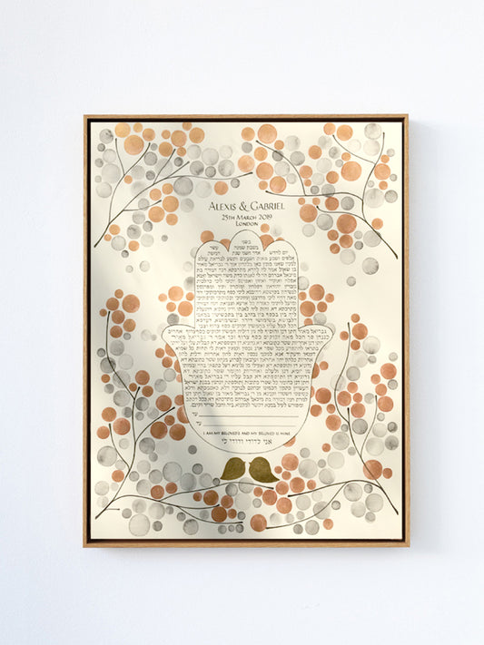 Holy Hamsa Ketubah <> Bronze watercolor painting and calligraphy