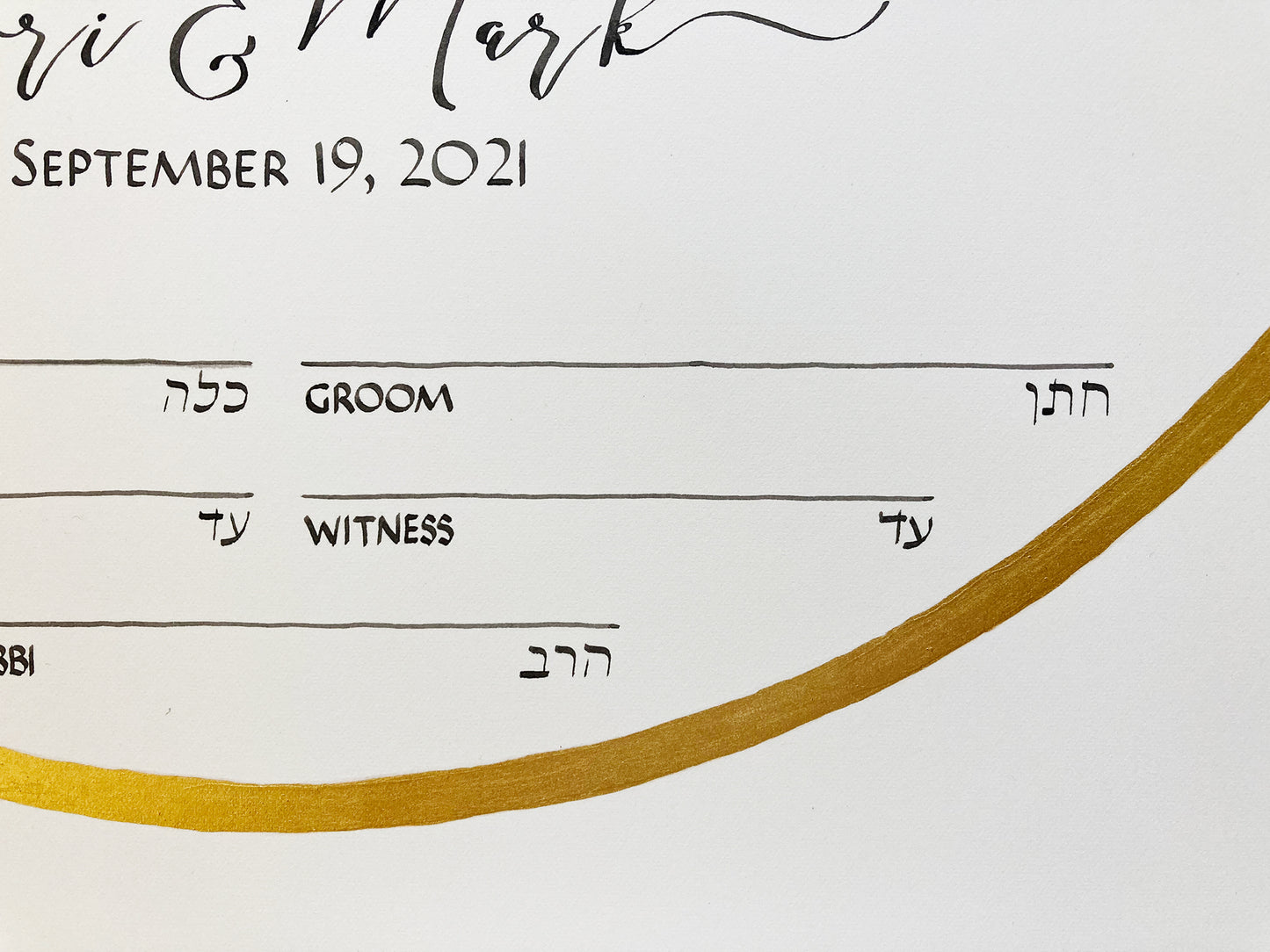 Modern plain gold band Custom calligraphy Ketubah