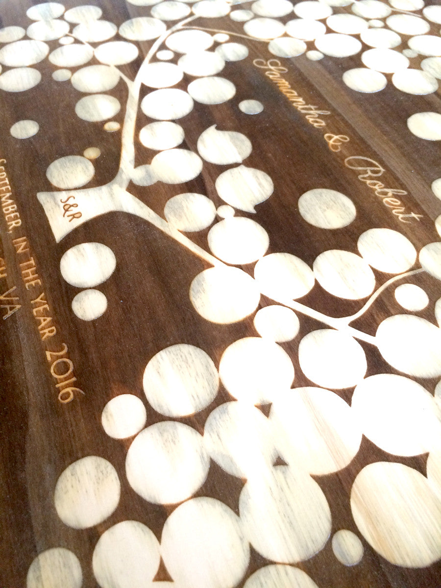 Engraved Wood Background Painted Guest Book - 150 signature spots - poplar wood finish