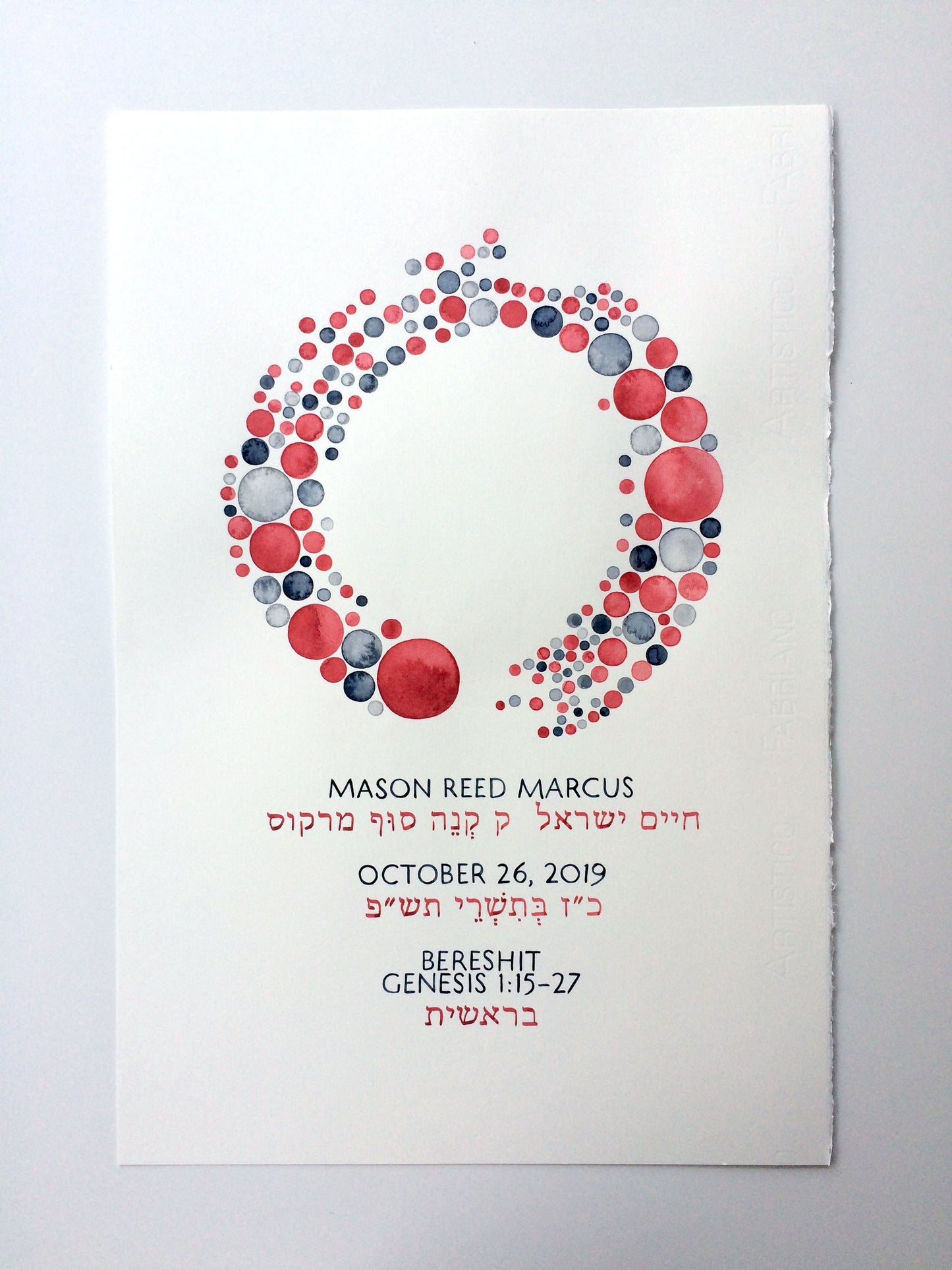 BERESHIT Bar Mitzvah gift > Custom Watercolor BLESSING sign