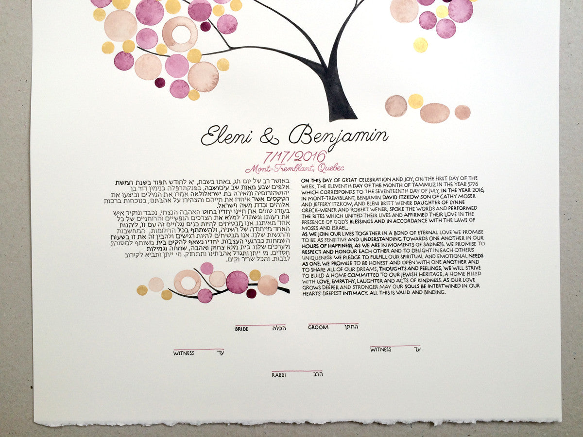 Gold Rings Ketubah watercolor painting - boho art metallic gold painted