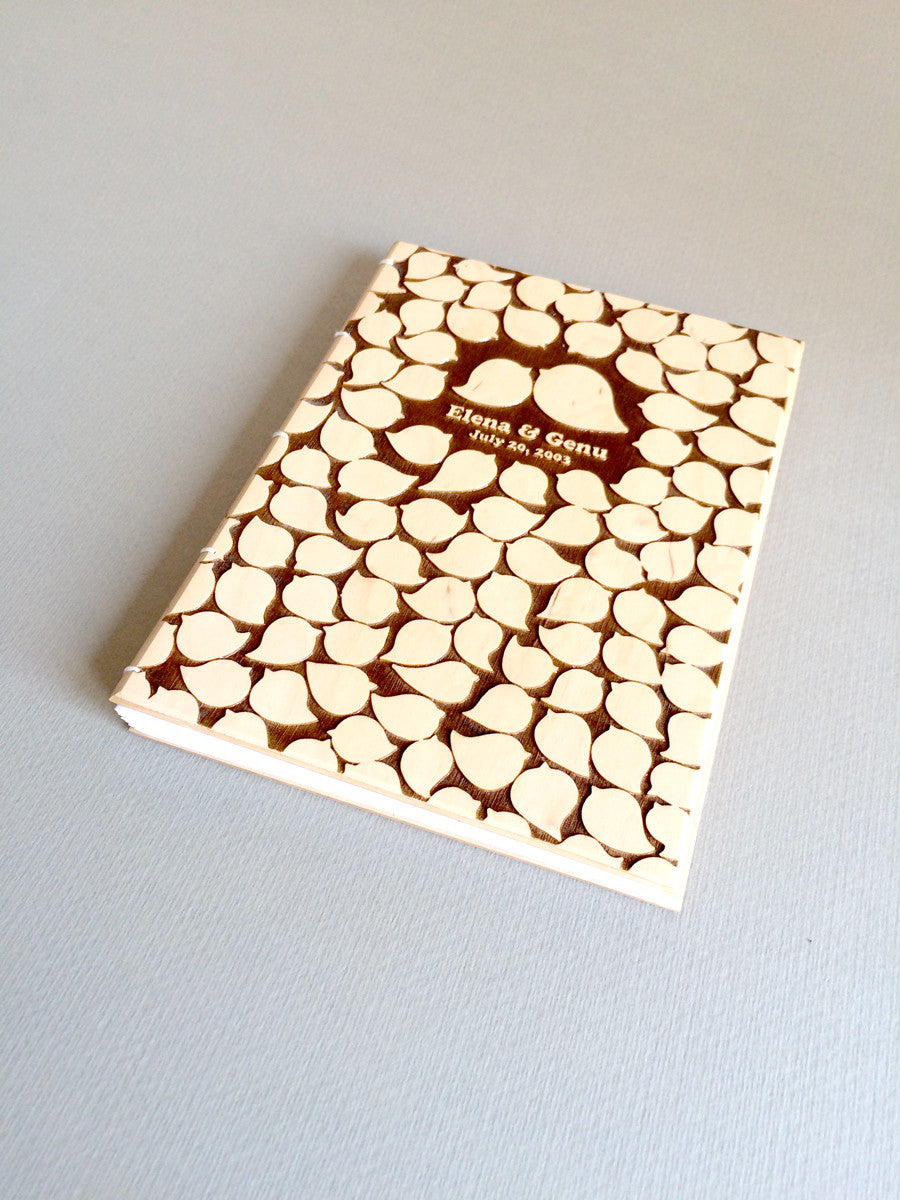 Wood Wedding Guest Book - Coptic Stitch binding Modern Sketchbook - BIRD CROWD