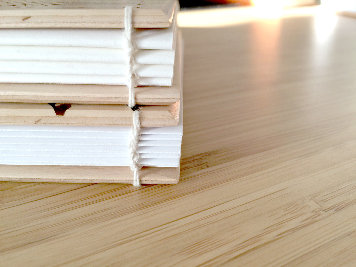 Custom Engraved Wood Guest Book - Coptic Stitch binding - DAMASK