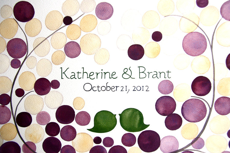 Custom Wedding Guest Book Tree - 75 guest signatures Custom Original Watercolor Painting - Rustic Guest book alternative wedding tree