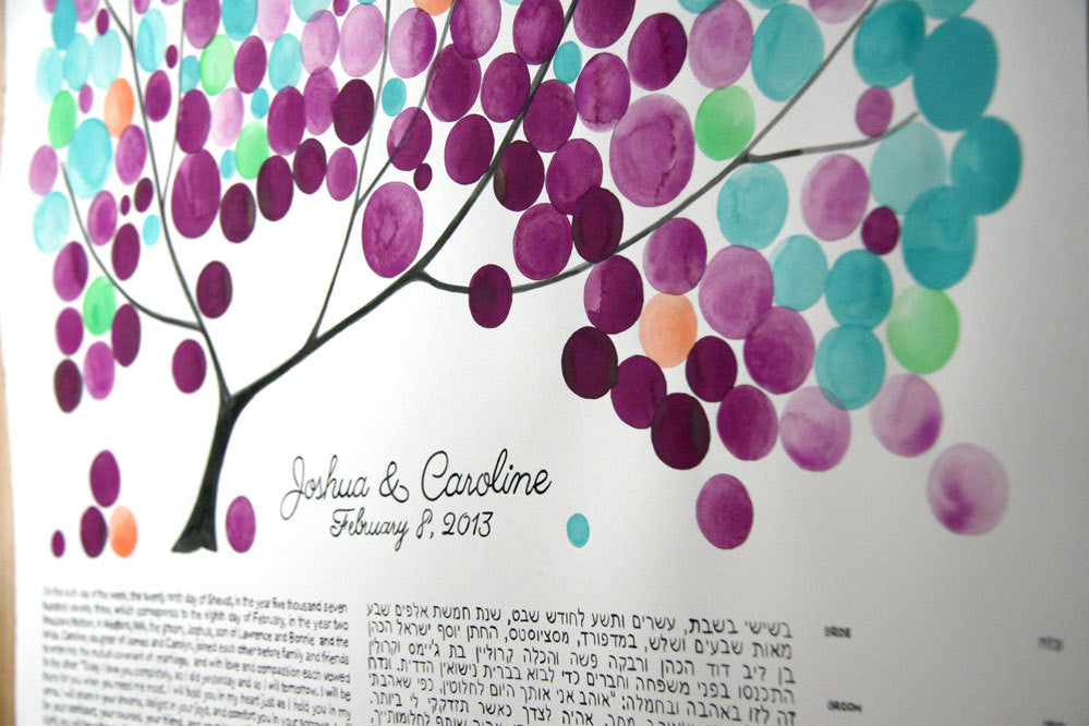 Custom Ketubah painting - THE PAINTED TREE - Ketubah Calligraphy and watercolor painting