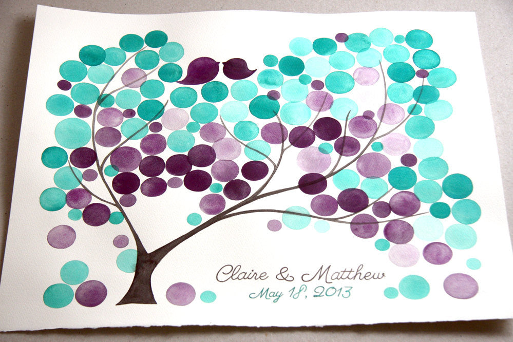 Watercolor Wedding Guest Book Alternative - anniversary bridal shower love birds - 100 guest signatures Guest book wedding tree of life
