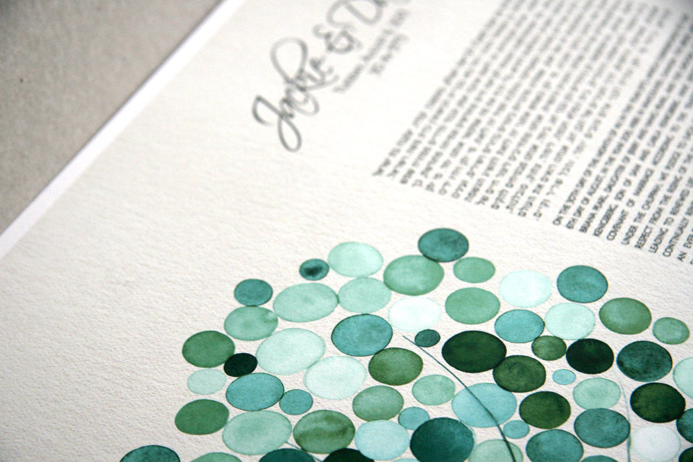 Personalized Ketubah Trees of Life with Love Birds Cool Mint