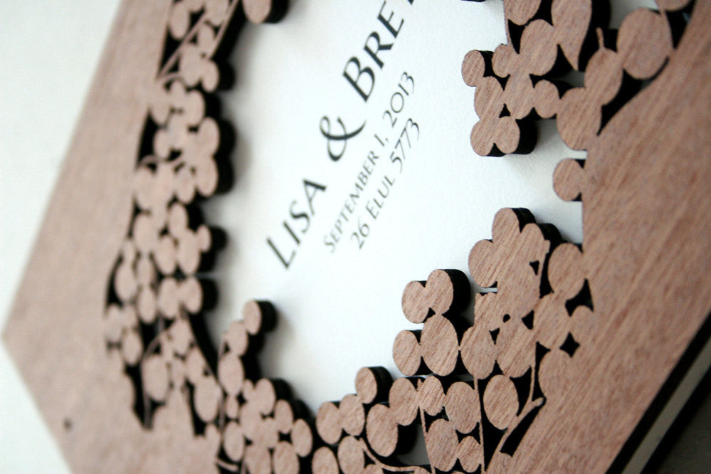 Custom Wedding Guest Book Album Branches with Love Birds, Modern minimalist guestbook album with woodcut covers