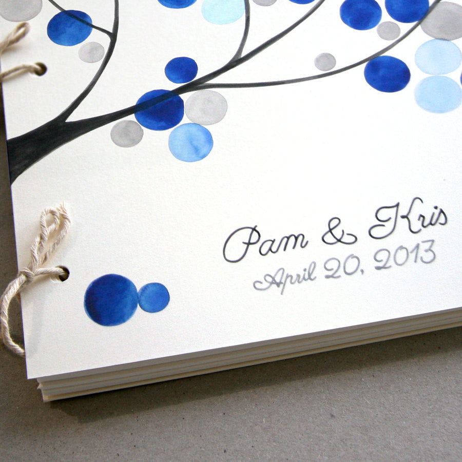 Custom Wedding Guest Book Album with Tree Branch, Modern minimalist guestbook album with watercolor painted hardcovers