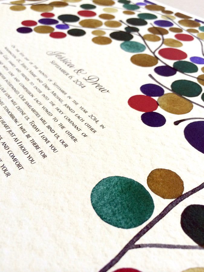 Custom Modern Ketubah art Print - Branches with Love Birds