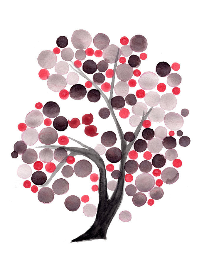 GRAY PINK TREE watercolor art print