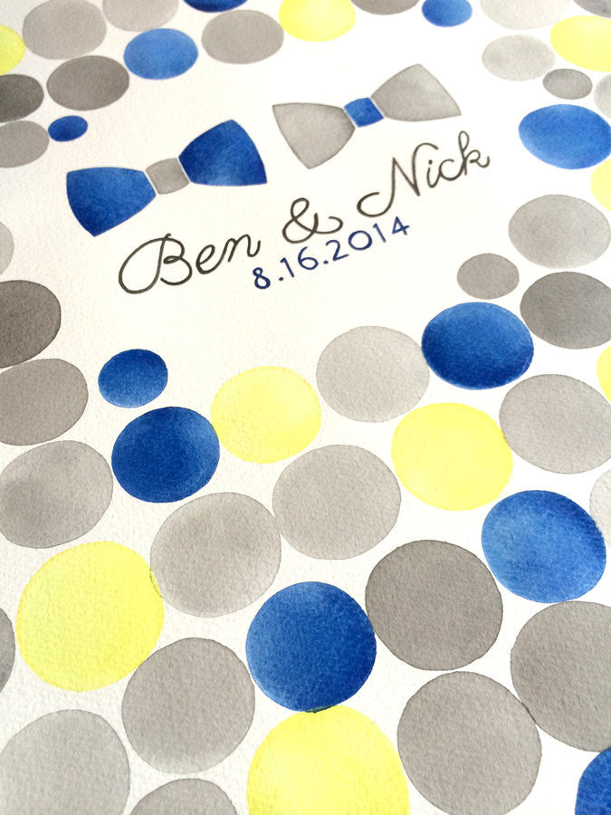 Guest Book Signature Pattern Bowties - 150 guest signatures Guest book alternative, wedding penny tiles, painted Guest Signature watercolor