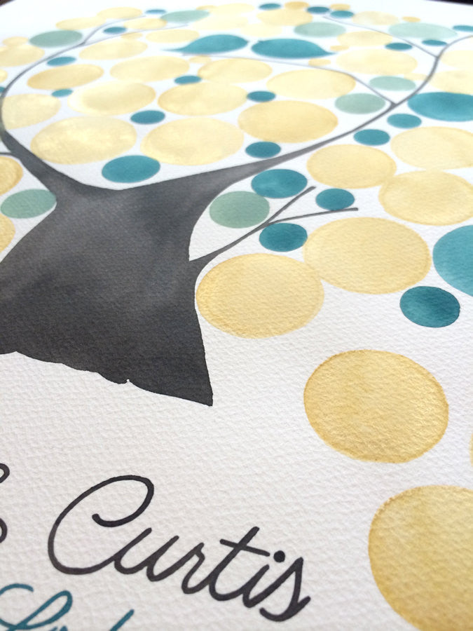 Custom Wedding Guest Book Tree - 75 guest signatures Custom Original Watercolor Painting - Rustic alternative, wedding tree, wedding gold