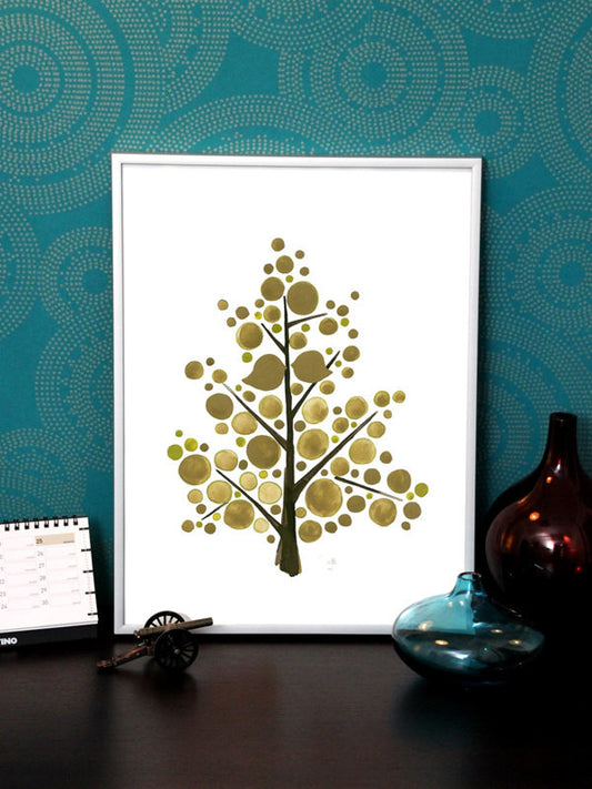 SCANDINAVIAN GOLD TREE watercolor art print