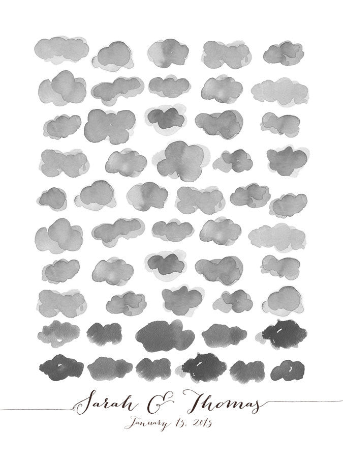 Wedding Guest Book Tree art Print - Watercolor Happy Clouds