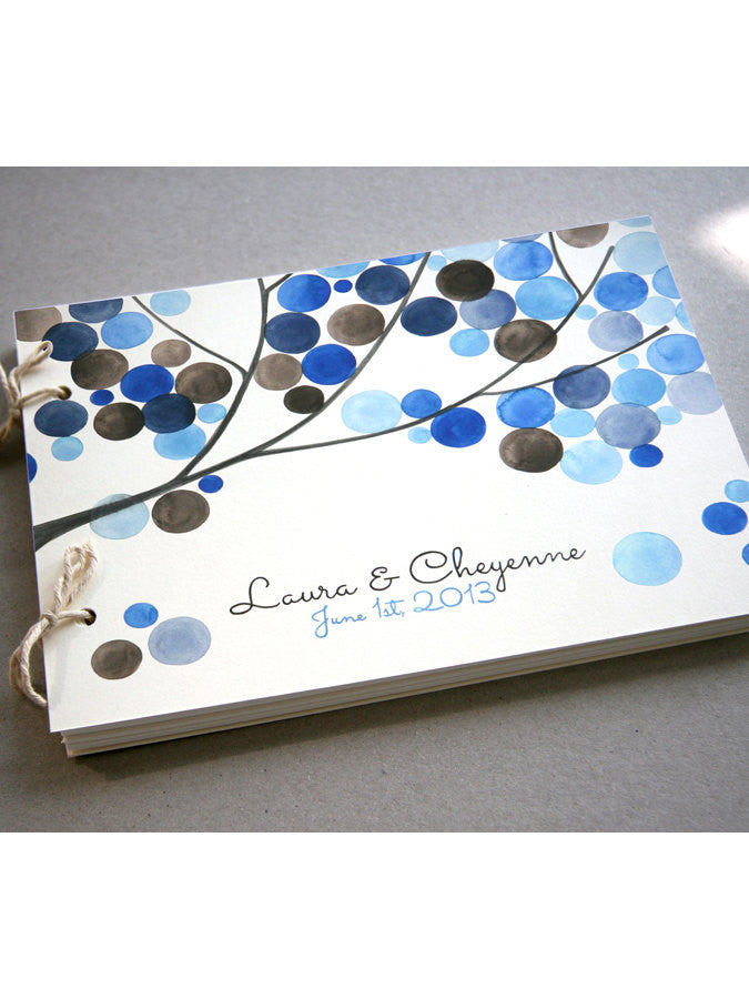 Custom Wedding Guest Book Album with Tree Branch, Modern minimalist guestbook album with watercolor painted hardcovers