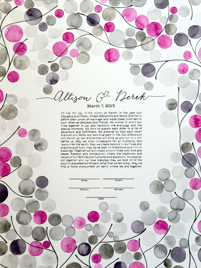 Painted Custom Ketubah - THE TREE BRANCHES - Watercolor handmade Calligraphy by Elena Berlo