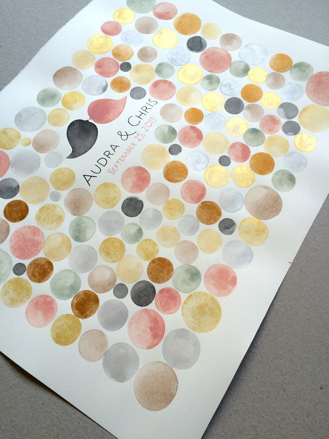 Gold Wedding Watercolor Guest Book - GOLD PENNY TILES - 150 guest signatures - painted wedding gift