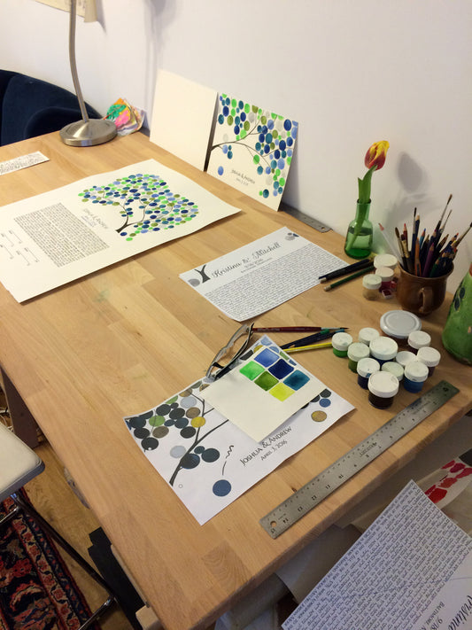 Modern interfaith ketubah and matching guestbook NYC