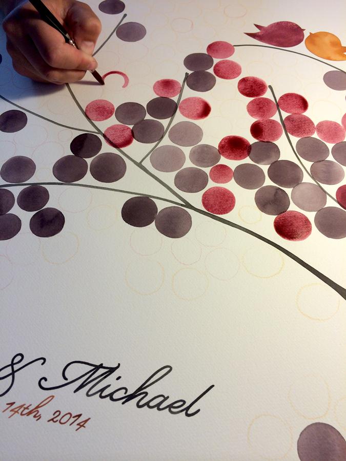 Wedding guest book painting process
