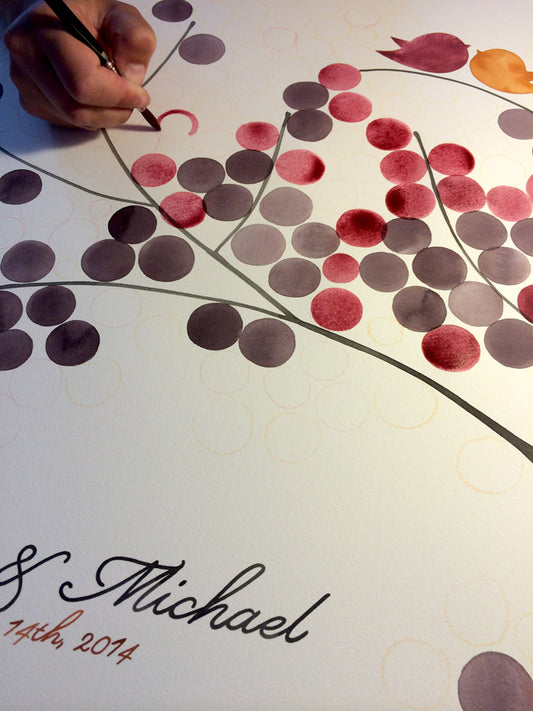 Dot painted Ketubah and Guest book