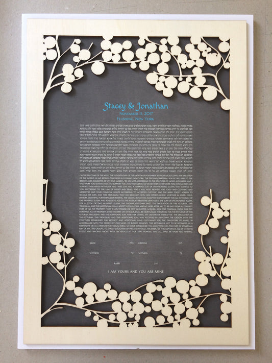 woodcut ketubah ready for packaging