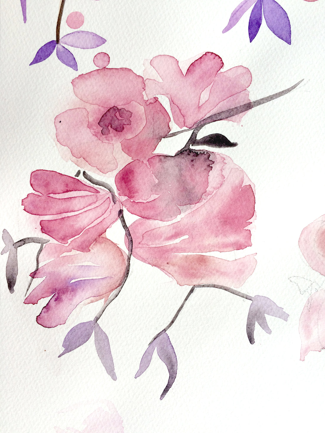 Watercolor painting stylized flowers