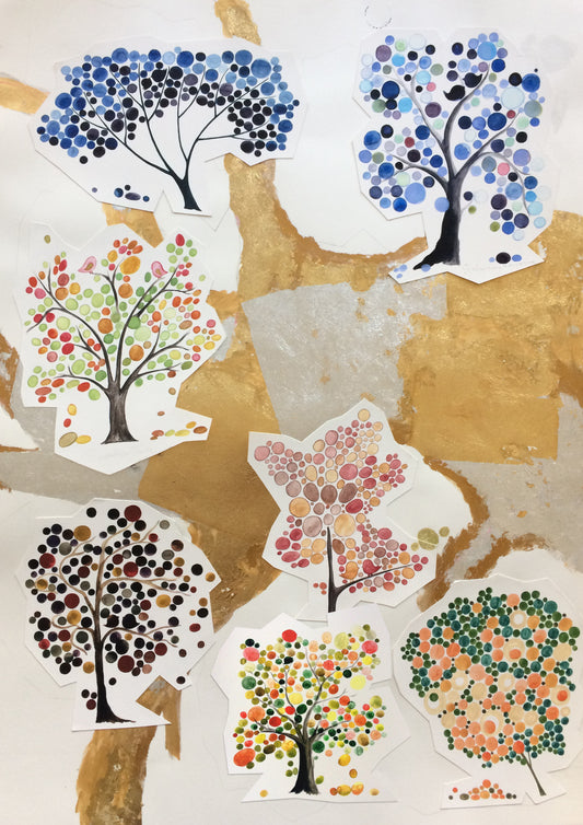 Gan Eden or the garden of eden collage with gold leaf