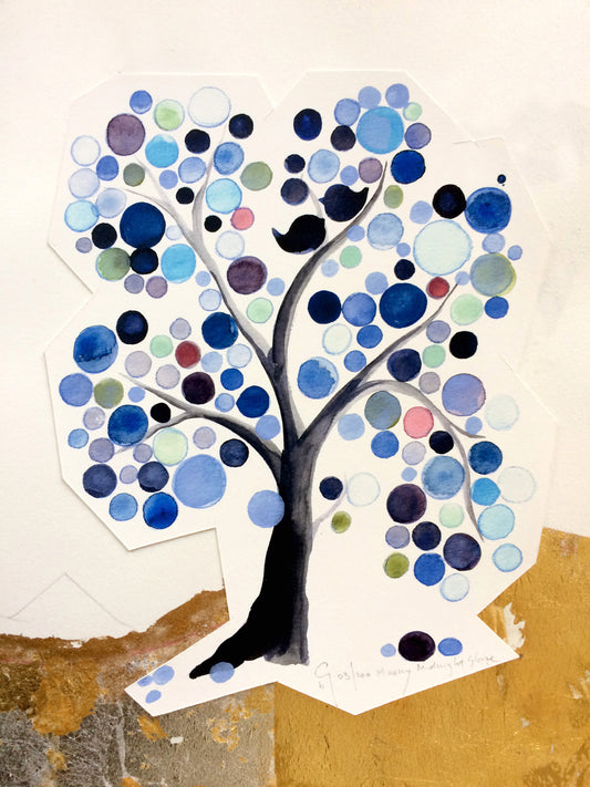 Tree of Life and Knowledge original artwork with gold leaf by Genu Berlo