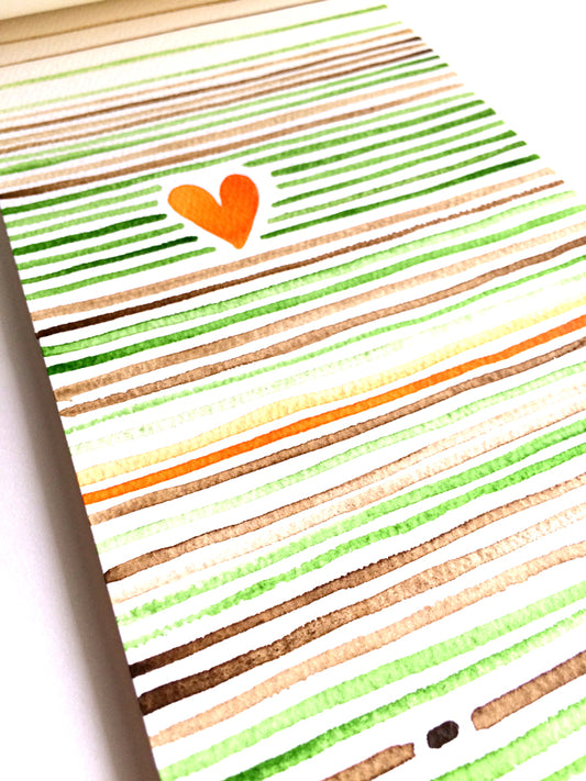 Little heart and stripes original watercolor artwork by Genu