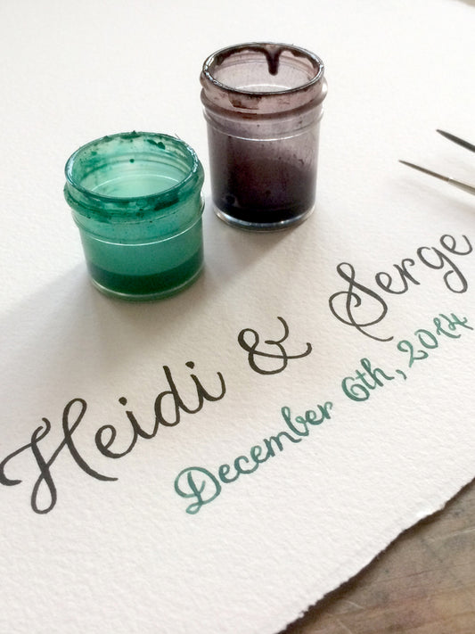 Working on Heidi and Serge winter wedding guest book painting