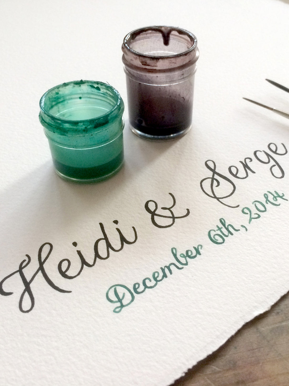 Working on Heidi and Serge winter wedding guest book painting