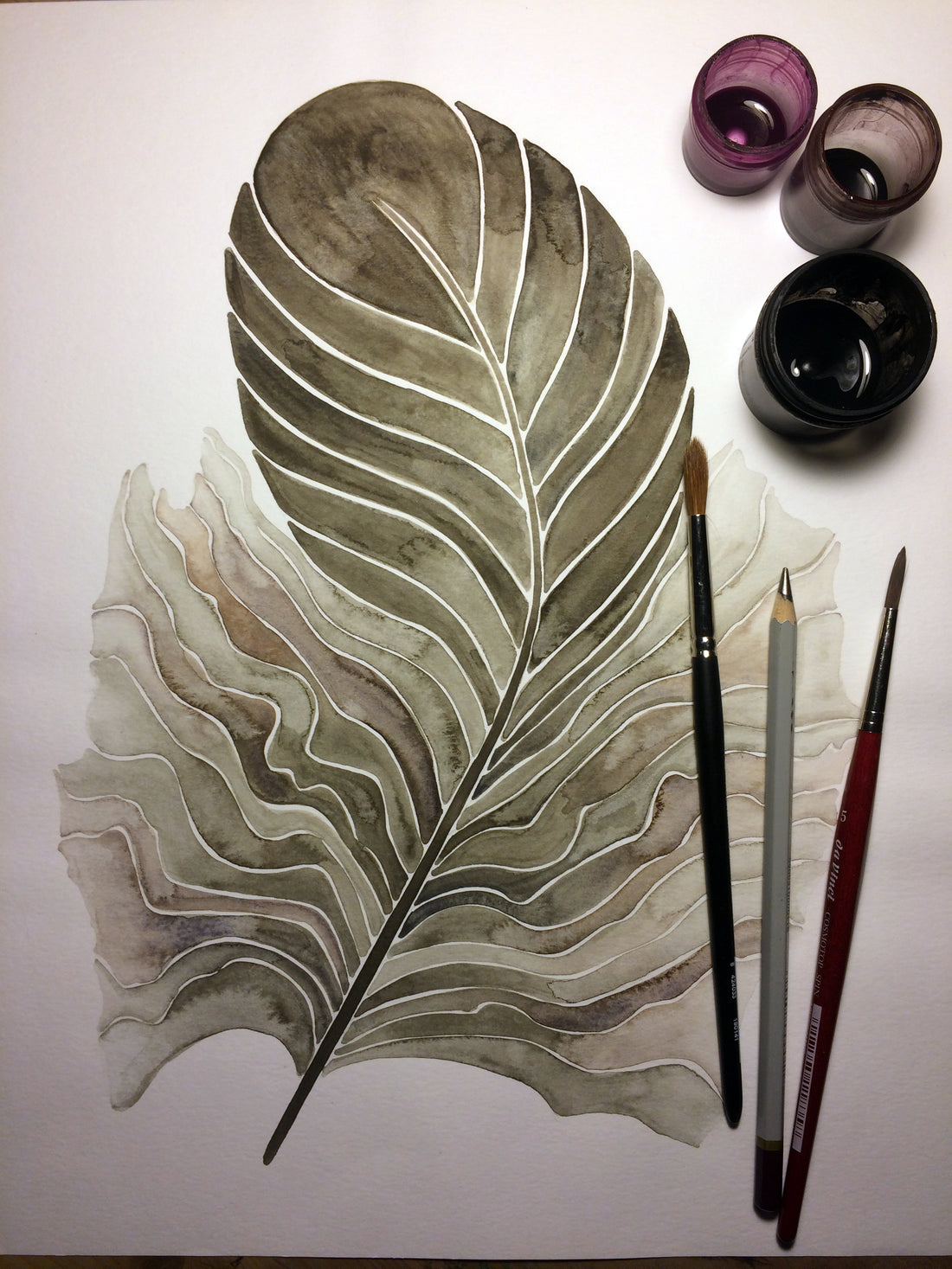 Feather design watercolor painting by Elena B