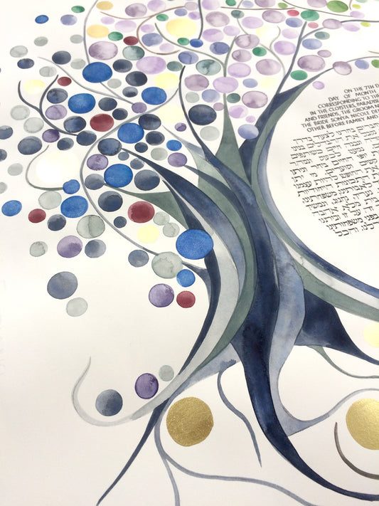 Custom artwork commission Ketubah in Watercolor and gold leaf