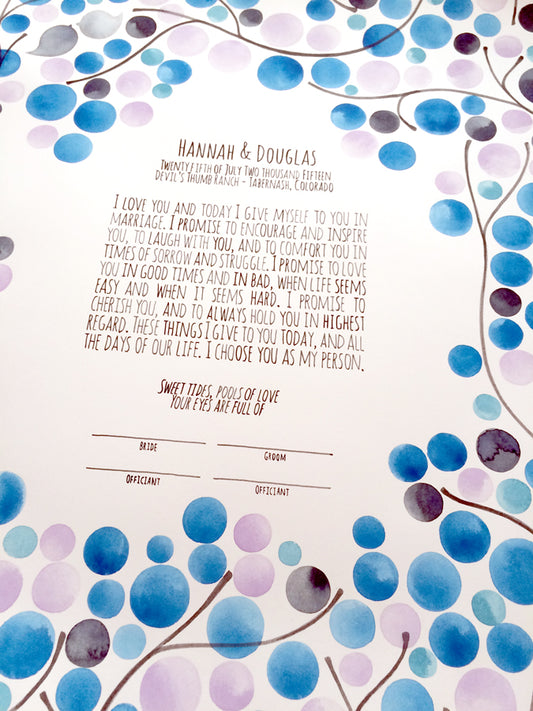 Interfaith Ketubah watercolor painting with handmade calligraphy