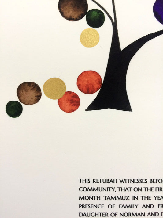 Jewish watercolor ketubah design detail