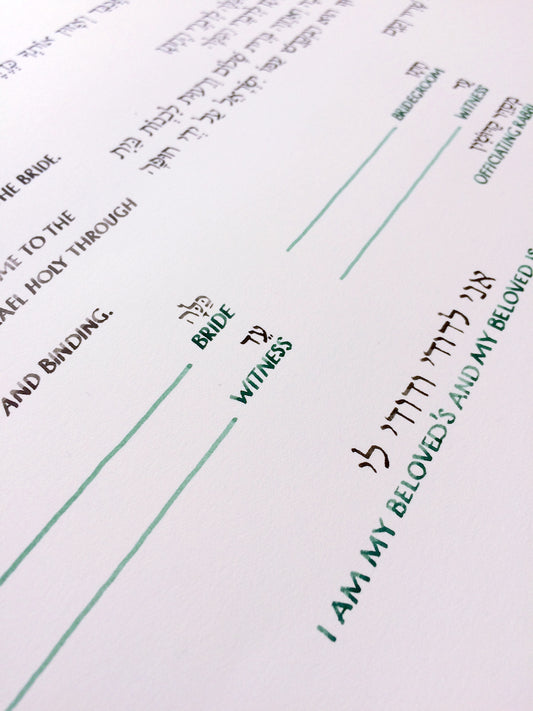 Original Interfaith Jewish Ketubah calligraphy detail