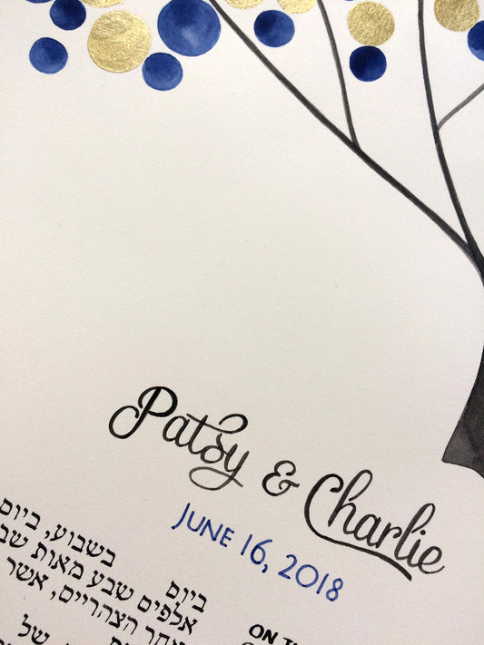 Custom original watercolor painted ketubah
