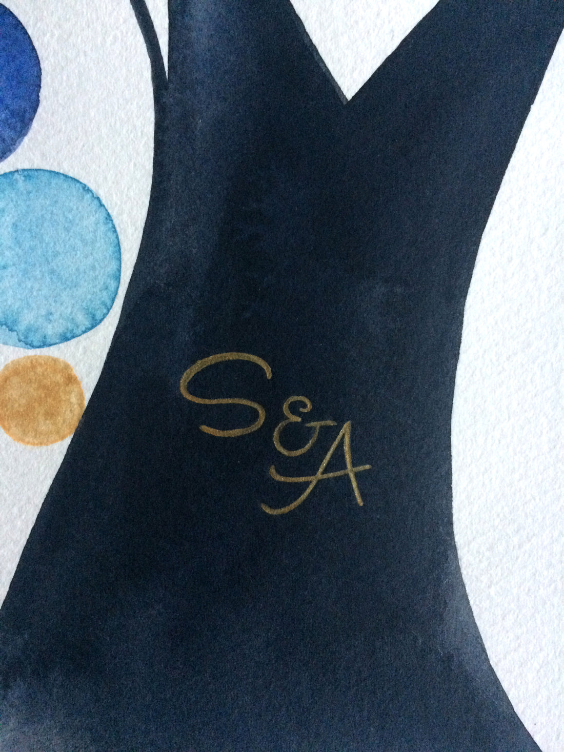 S & A wedding monogram in gold painting