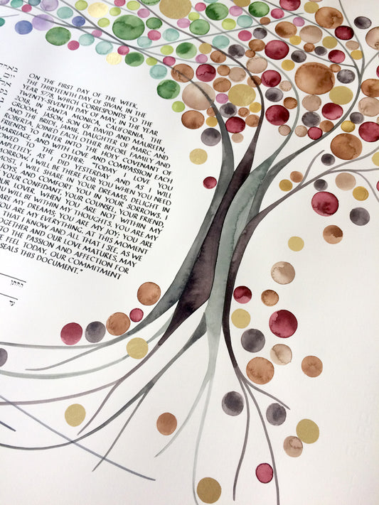 Unique Ketubah art painting commission - FOUR SEASONS KETUBAH