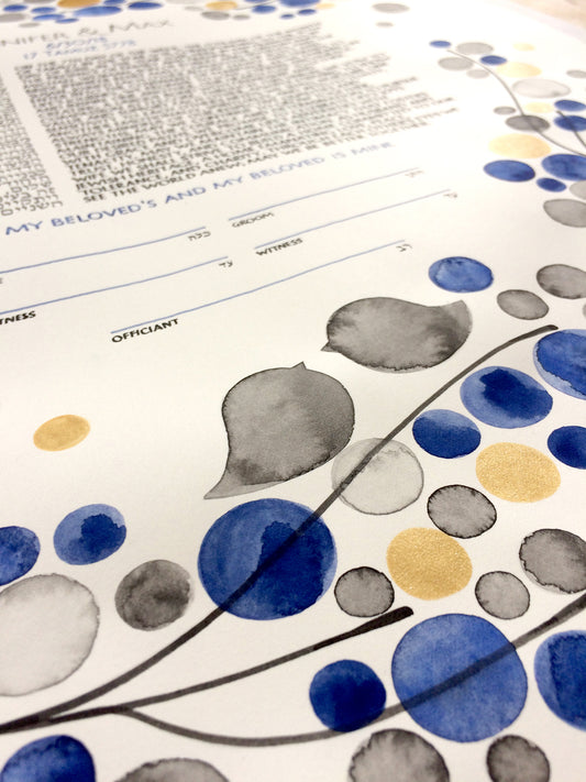 Mid century modern Ketubah watercolor painting