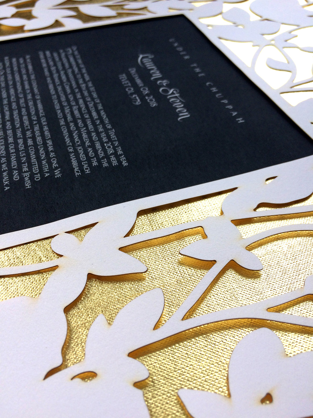 Real 23k gold leaf layered Papercut Ketubah